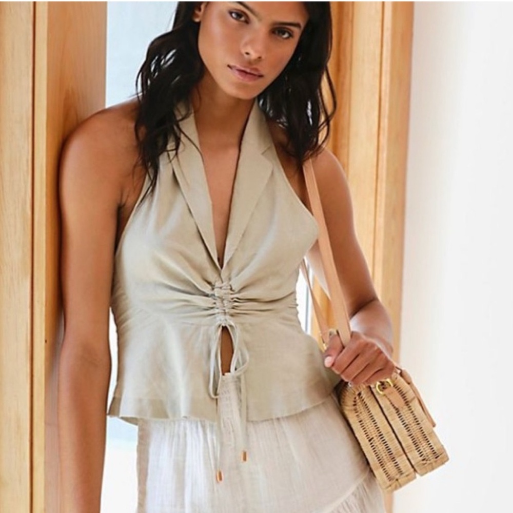 Free People Tan Gold Sleeveless Cut Out Tank Top